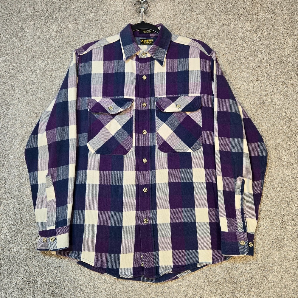 OshKosh Bgosh Mens Medium purple Plaid Flannel Vintage Grunge Made In USA